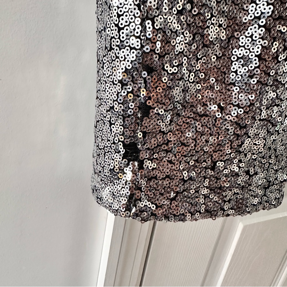 Rose gal Silver Sequins Dress Plus Size 3X / US 20 with Black Overlay, Stretchy - Picture 10 of 13